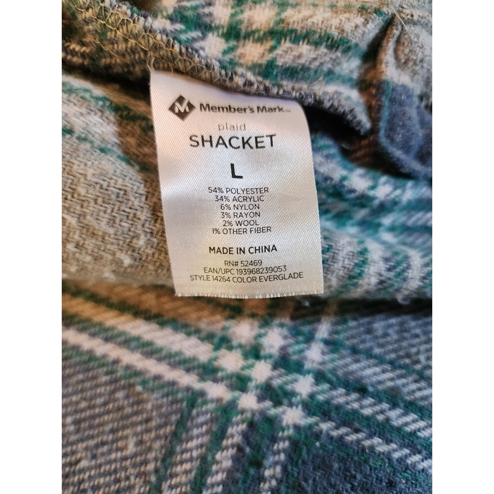 Womens L Blue Green Plaid Shacket Coastal Grandma Cabin Outdoor Flannel Fall - Picture 5 of 9